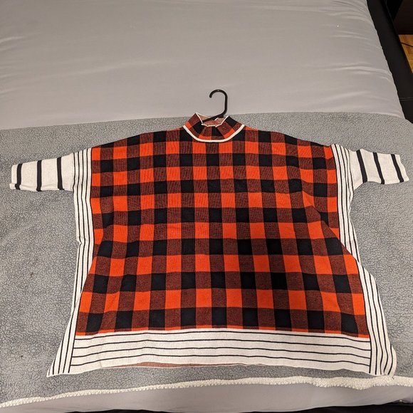 SHEIN combination of plaid and striped poncho style sweater Size S - Picture 3 of 3